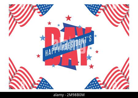 Happy Presidents` Day flyer, banner or poster. Holiday background with waving flags, text and hands up, flat vector modern illustration Stock Vector